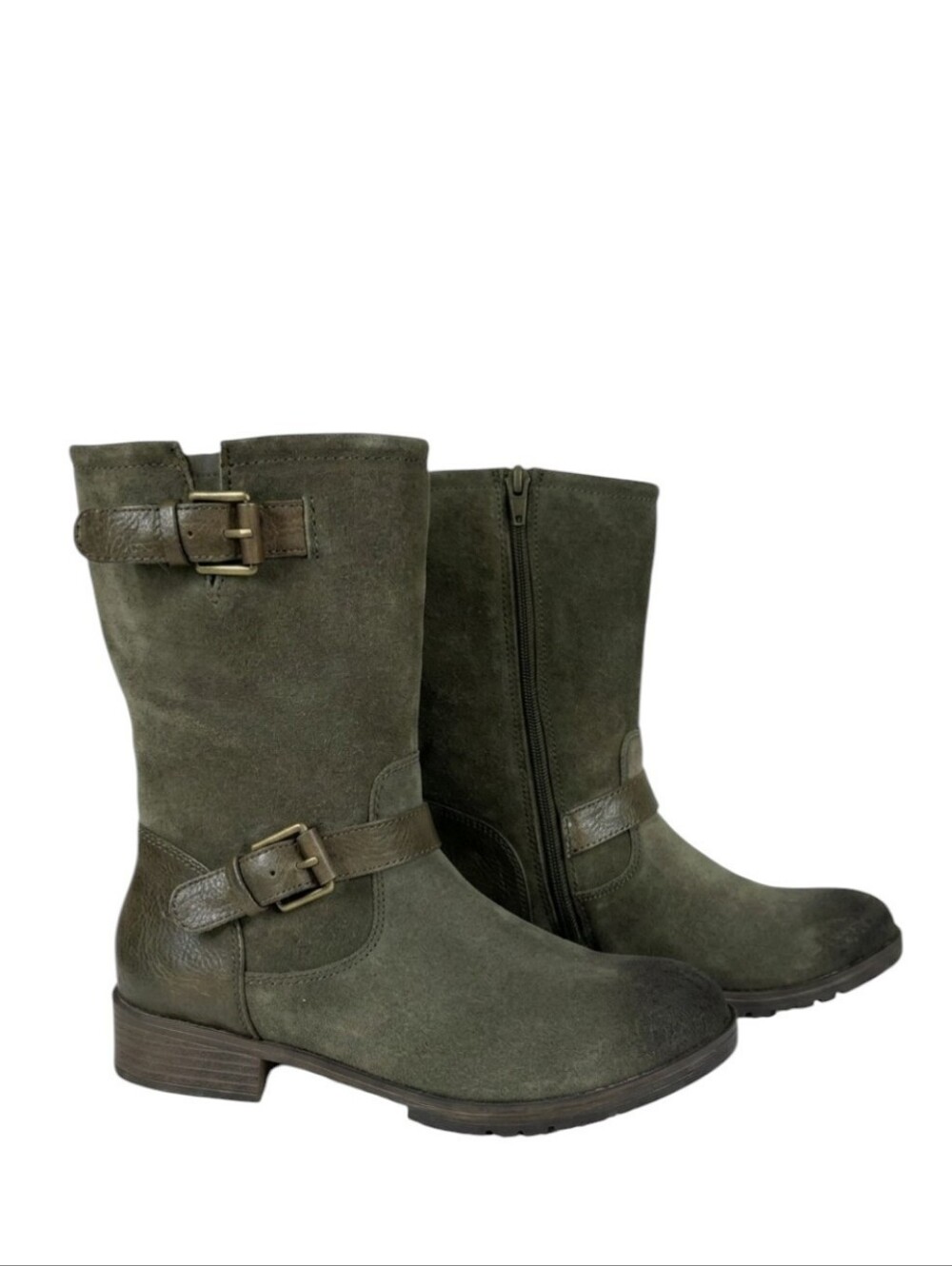 Naturalizer Genna Army Green Suede Leather Moto Boots